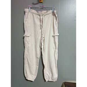 Aerie Linen Blend Cargo Jogger Pants Cream Elastic Waist Size Medium